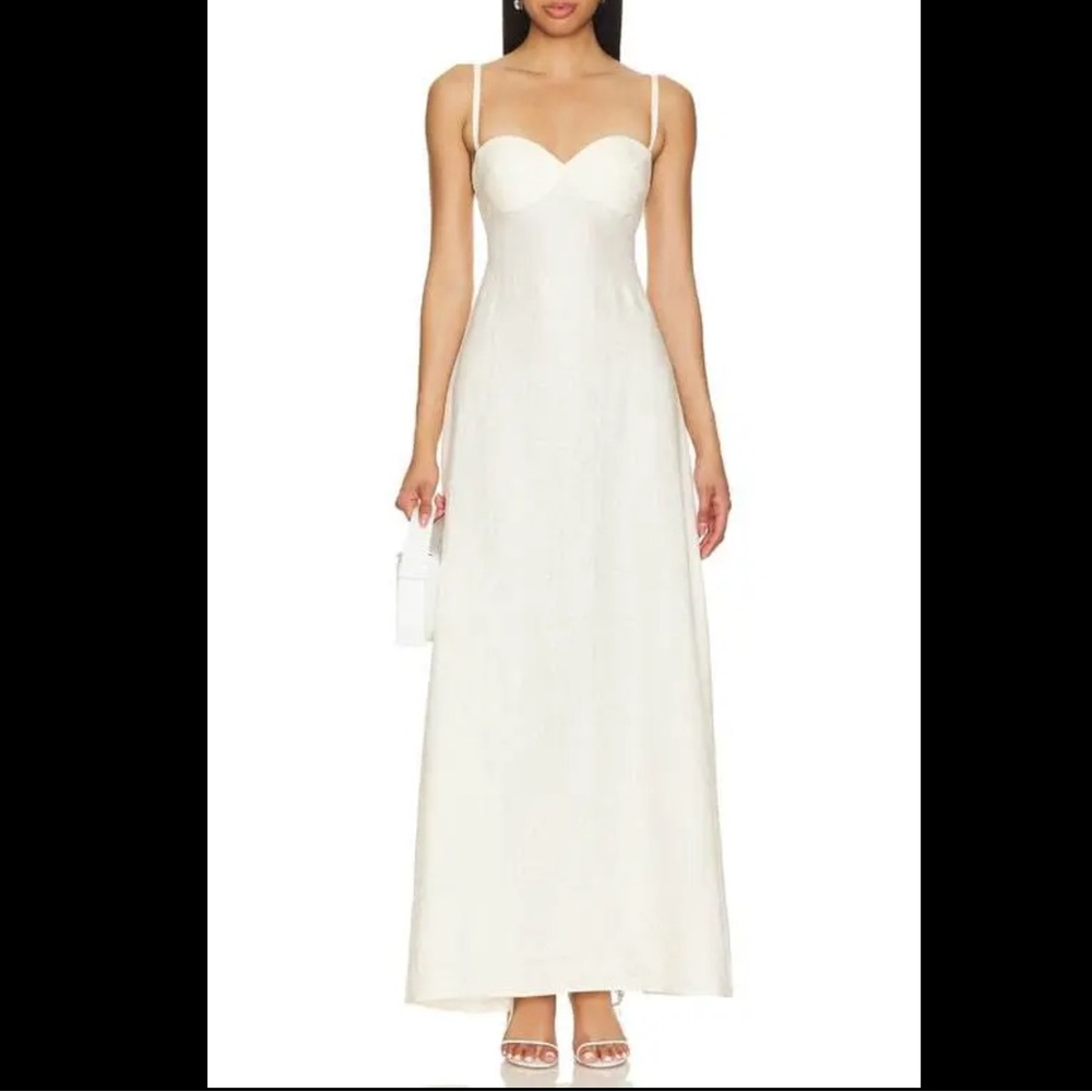 Shani Shemer Violet Linen Maxi Dress Size M Women Resortwear Tie Back In Cream
